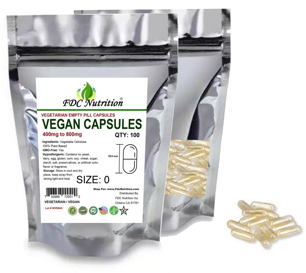 Empty Vegan Capsules – Sizes 0 – USA Kosher / Halal Gel Caps By FDC NUTRITION