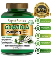 Graviola Extract 2500 mg 240 Capsules, Gluten Free, Soursop, in 2 pack