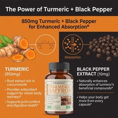 920mg Turmeric Saffron Natural Supplement Non-GMO Gluten Free 30/60/120 Capsules