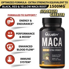 Maca Root Capsules 1500 Mg with Black + Red+Yellow Supplement for Men and Women