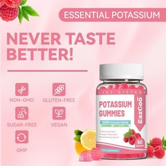 Potassium Gummies, Potassium Chloride 1000mg for Ad – Sugar Free, Vegan,60 Count
