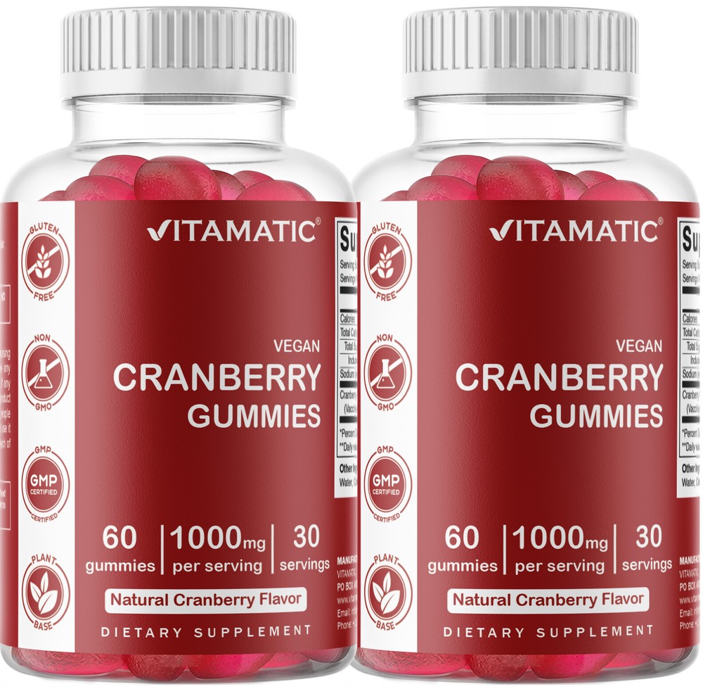 2 Pack – Vitamatic Vegan Cranberry Gummies, 1000mg per Serving 60 Count