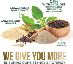 Organic Ashwagandha 2100mg Capsules w/ Black Pepper Root Supplement
