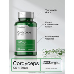 Cordyceps Sinensis Capsules 2000mg | 200 Ct | Mushroom Supplement | by Horbaach