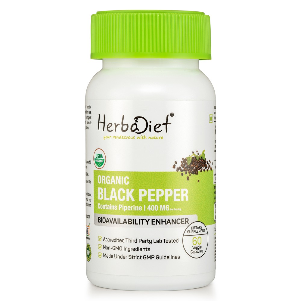 Organic Black Pepper Capsules w/- Piperine | Turmeric Bioavailability Enhancer