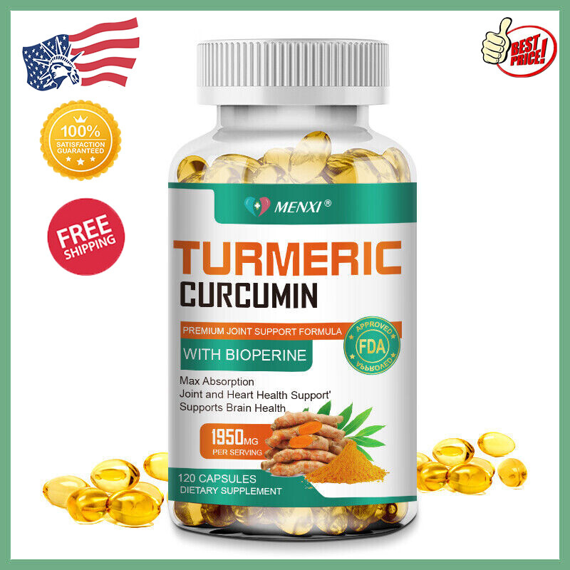 Organic Turmeric Capsules PLUS 120caps with black pepper and ginger | Fast Ship