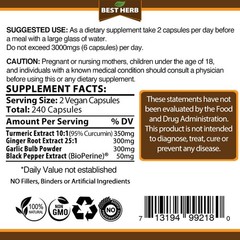 240 PILLS TURMERIC 95% CURCUMIN BLACK PEPPER GARLIC & GINGER ANTIOXIDANT IMMUNE