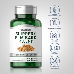 Slippery Elm Bark Capsules 4000mg | 200 Count | Non-GMO | by Piping Rock