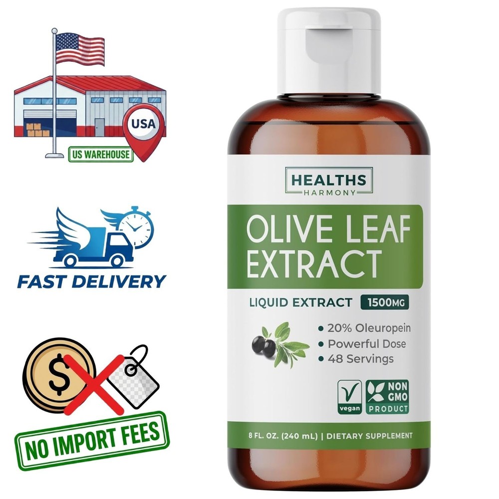 Olivo Extracto Líquido de Hoja 1500mg | 20% Oleuropeína | 48 Porciones | 8 fl oz