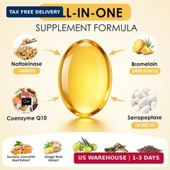 Nattokinase Supplement 10,000 FU, 9-in-1 Formula with Serrapeptase, Bromelain, C