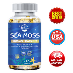 120 Pills Organic Sea Moss Capsules,Irish Sea Moss, Bladderwrack Immune Health