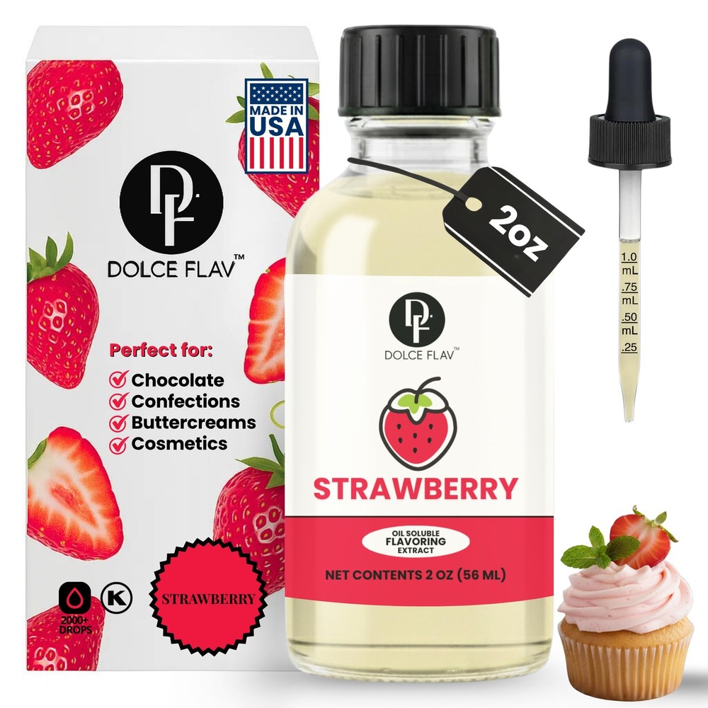 Dolce Flav Strawberry Extract – 2 Ounce Oil-Soluble Kosher, Sugar-Free, 2 Oz.