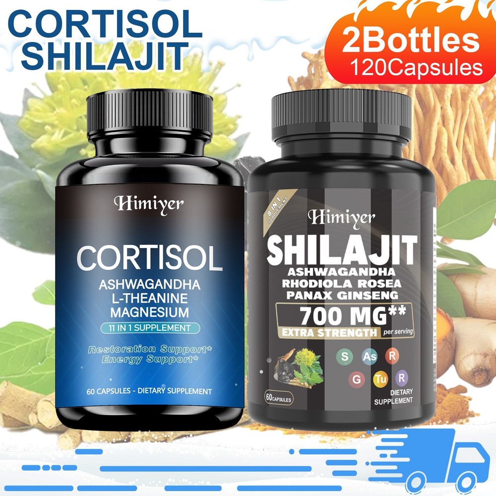 Himiyer Cortisol & Shilajit 2-Bottle Set Ashwagandha L-Theanine
