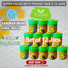 Thai Herbal Inhaler Set, Natural Aromatherapy, Pack of 12 Jars