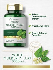 Mulberry Leaf Extract | 3000mg | 100 Capsules | Non-GMO | by Carlyle