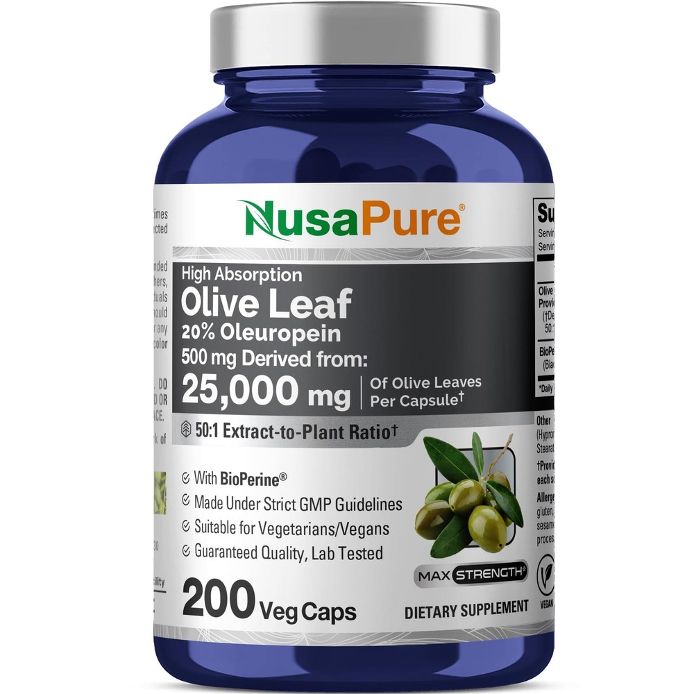 NusaPure Olive Leaf 20% Oleuropein 50:1 Extract, 500 mg 1 Count (Pack of 1)