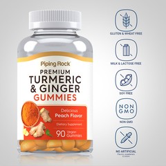 Turmeric and Ginger Gummies | 90 Count | Vegan, Non-GMO | by Piping Rock