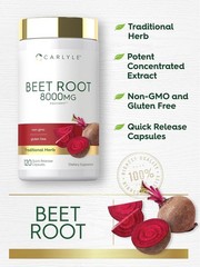 USDA Organic Extra Strength Beet Root 20:1 Extract 8000 mg Strength 120 Capsules