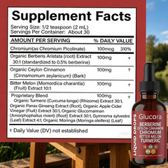 Glucora Berberina Liquida Gotas, Berberine with Ceylon Cinnamon Liquid Drops, Su