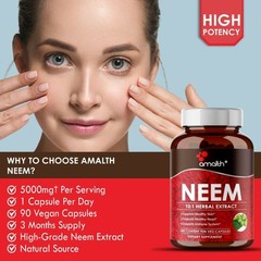 Neem Azadirachta Indica Extract Powder 5000mg Capsules – 90 Count – Immunity