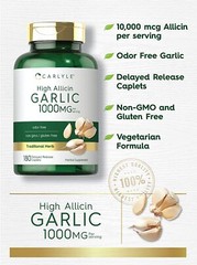 Garlic Supplement | High Allicin 1000mg | 180 Caplets | Odorless | by Carlyle