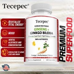Ginkgo Biloba + Korean Red Panax Ginseng Focus Brain Memory Energy Booster