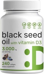 Black Seed Oil 3000mg Nigella Sativa Black Cumin Seed Oil w/ D3 2000iu-240gels