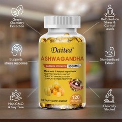 Ashwagandh Maximum Strength 5500mg Stress Response 30/60/120 Capsules Non-Gmo