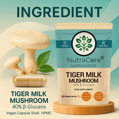 Tiger Milk Mushroom 5000mg Capsules-(40%B-Glucans)-100% Natural & Vegan-90Caps