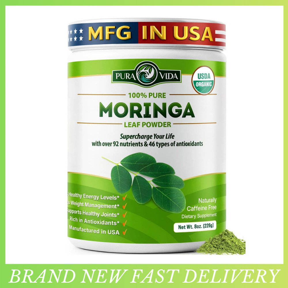PURA VIDA MORINGA Organic Moringa Powder, Premium 100% Leaf Powder Single Origin