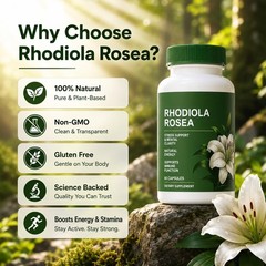Rhodiola Rosea Supplement Organic – Adaptogenic 60 Count (Pack of 1), Green