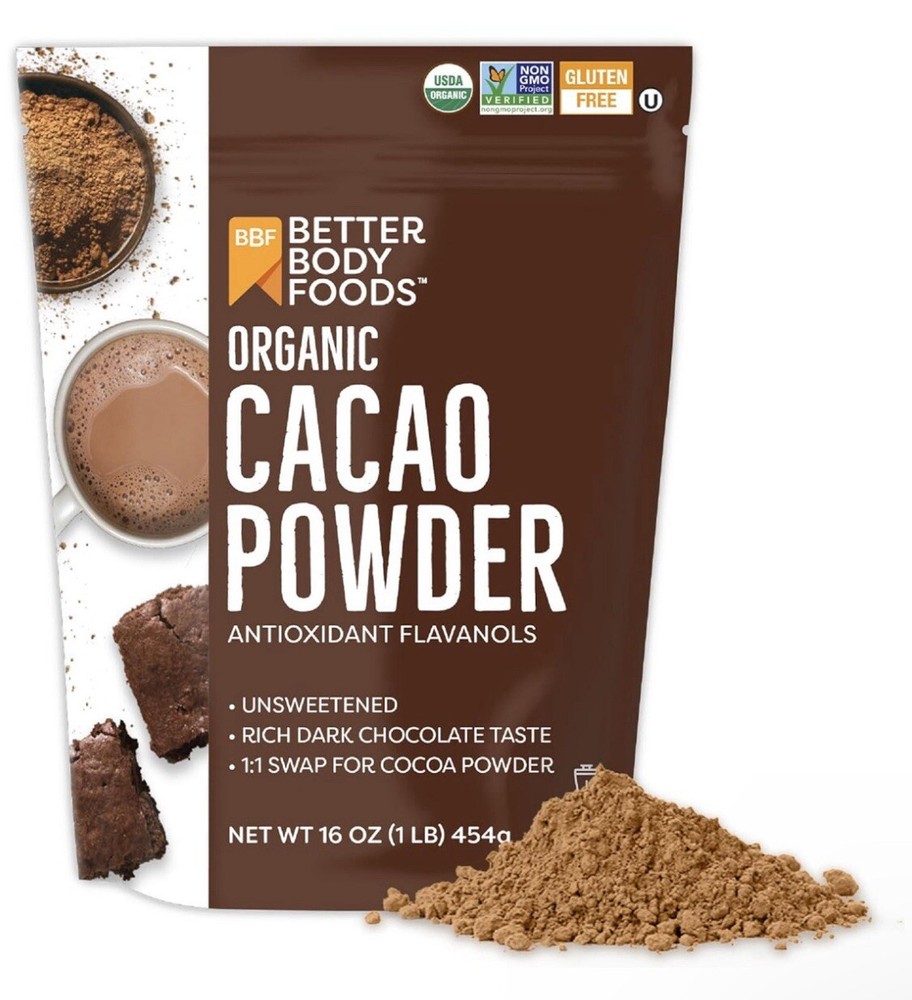 Better Body Foods Organic Cacao Powder Unsweetened Antioxidant USDA Organic 1 lb
