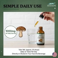 Organic Blood Sugar Support Tincture Mushrooms & Herb Liquid Drop Glucose Health