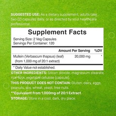 Mullein Leaf 20,000mg 3X240 Veggie Caps Non-GMO/Vegan