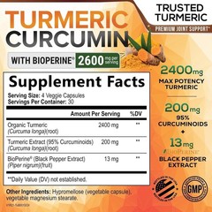 Turmeric Curcumin 2600mg w/ BioPerine Black Pepper Triple Strength Capsules