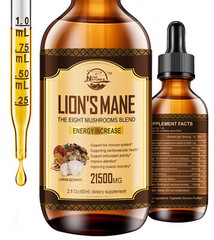 Lions Mane Mushroom Extract Organic Tincture Liquid Herbal Drops 2 Fl Oz Non GMO