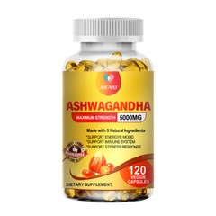 Organic Ashwagandha Capsules 5000MG with Black Pepper Root Powder 120 Capsules