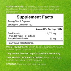 Saw Palmetto 5000mg 300 Caps and Pumpkin Gluten Free/No Soy/No Preservatives