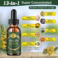 Mullein Leaf Extract Super Concentrated 420,000 MG 2 FL.OZ/60 ML Lung Cleanse