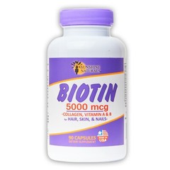 Sunshine Naturals Hair Skin Nails Biotin 5,000mcg plus Collagen 90 Capsules