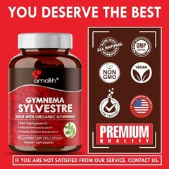Organic Gymnema Sylvestre Powder Blood Sugar Gudmar 1500mg Capsules – 120 Count