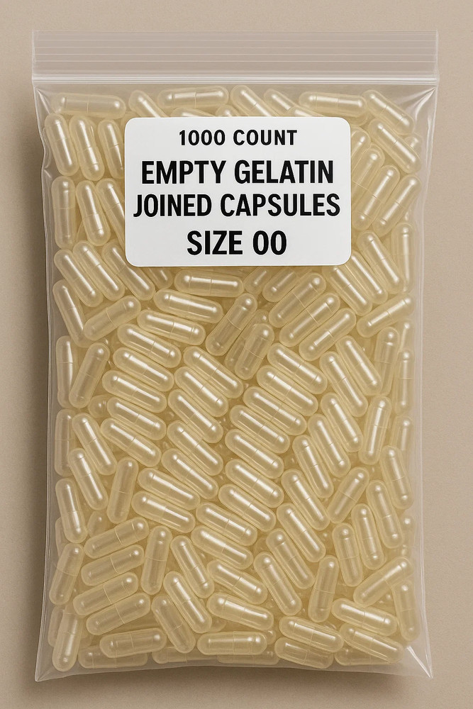 Empty Gelatin Capsules 1000 Count – Size 00 Non-GMO Clear, Joined, Kosher Halal