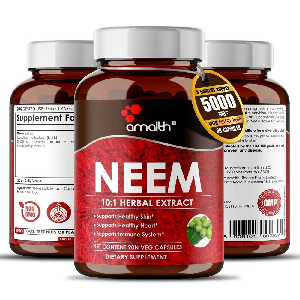 Neem Azadirachta Indica Extract Powder 5000mg Capsules – 90 Count – Immunity