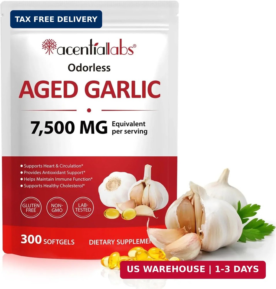 Odorless Garlic 7500Mg per Servings, 300 Softgels | 2 Years Aged Garlic Extra…