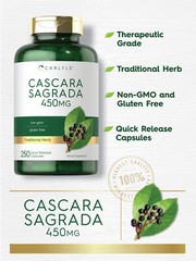 Cascara Sagrada 450mg | 250 Capsules | Non-GMO, Gluten Free | by Carlyle