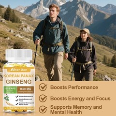 Korean Red Panax Ginseng 1600mg 120 Capsules – Extra Strength NON-GMO No Fillers