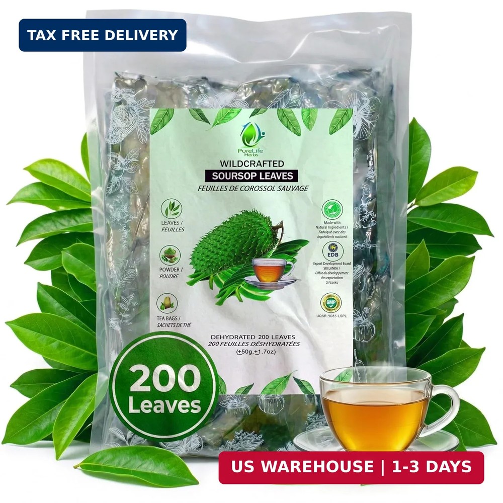 Purelife Herbs® Soursop Leaves Tea, 200 Whole Dried Leaves, Wildcrafted Graviola