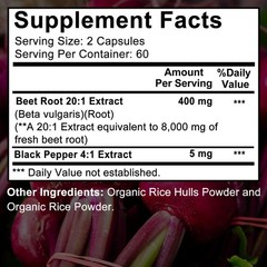 Organic Beet Root 8000 Mg Strength 20:1 Extract 30-120 Capsules Heart Health