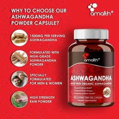 Organic Ashwagandha Root Powder 1500mg Capsules – 120 Count Stress Supplement