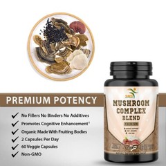 Mushroom Complex Supplement Capsules Mushrooms Lions Mane, Reishi, Turkey Tail